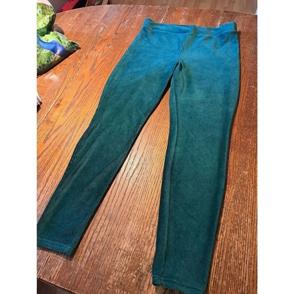 Large LuLaRoe Green Blue Soft Rib Material Leggings Athletic Athleisure Casual